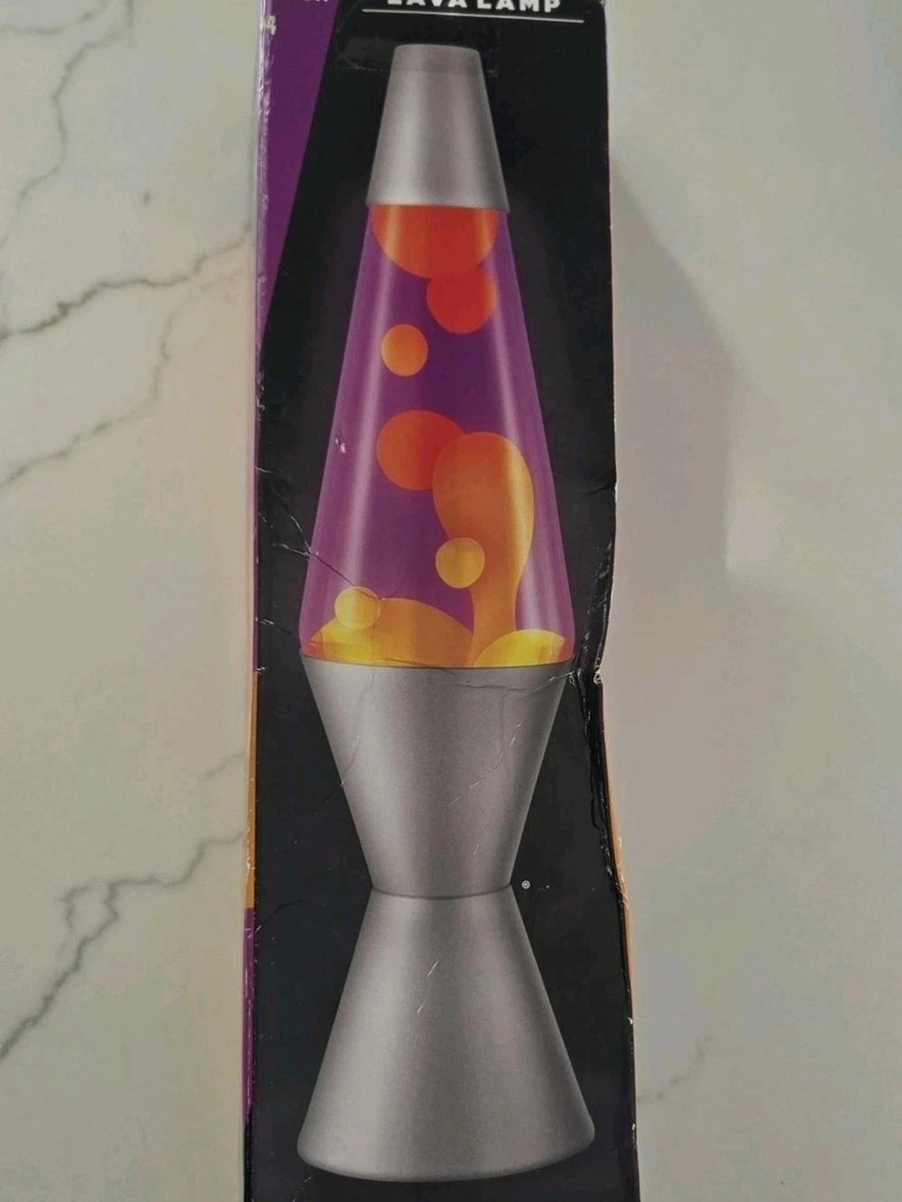 Schylling Lava Lamp 14.5 Inch Silver Base Yellow Purple Liquid Soft Light New